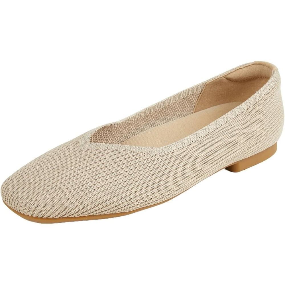 Last Pair Arromic Tan Flats Women Square Toe Dressy Ballet Flats Shoes Washable